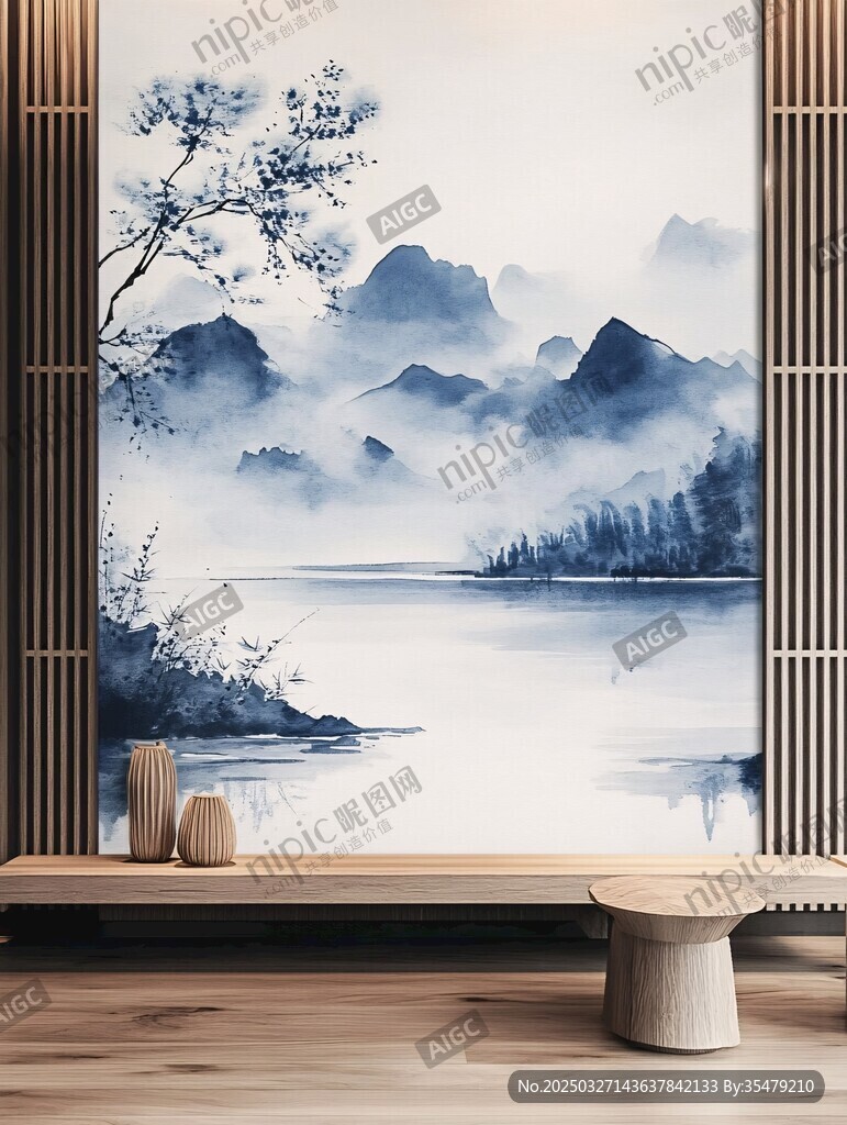 中式山水背景墙 雅致空间