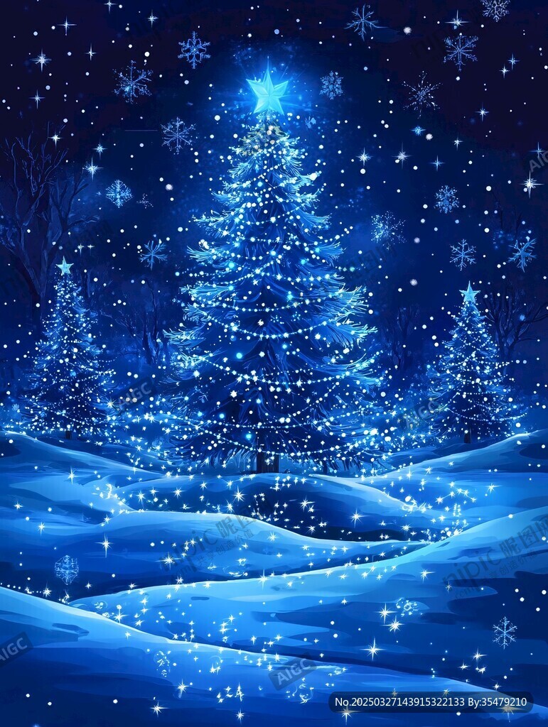 梦幻蓝色圣诞雪景圣诞树