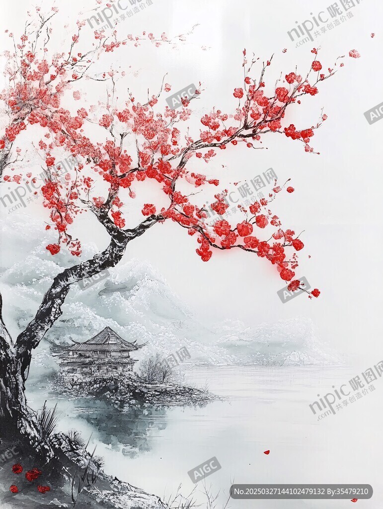 红梅傲雪图