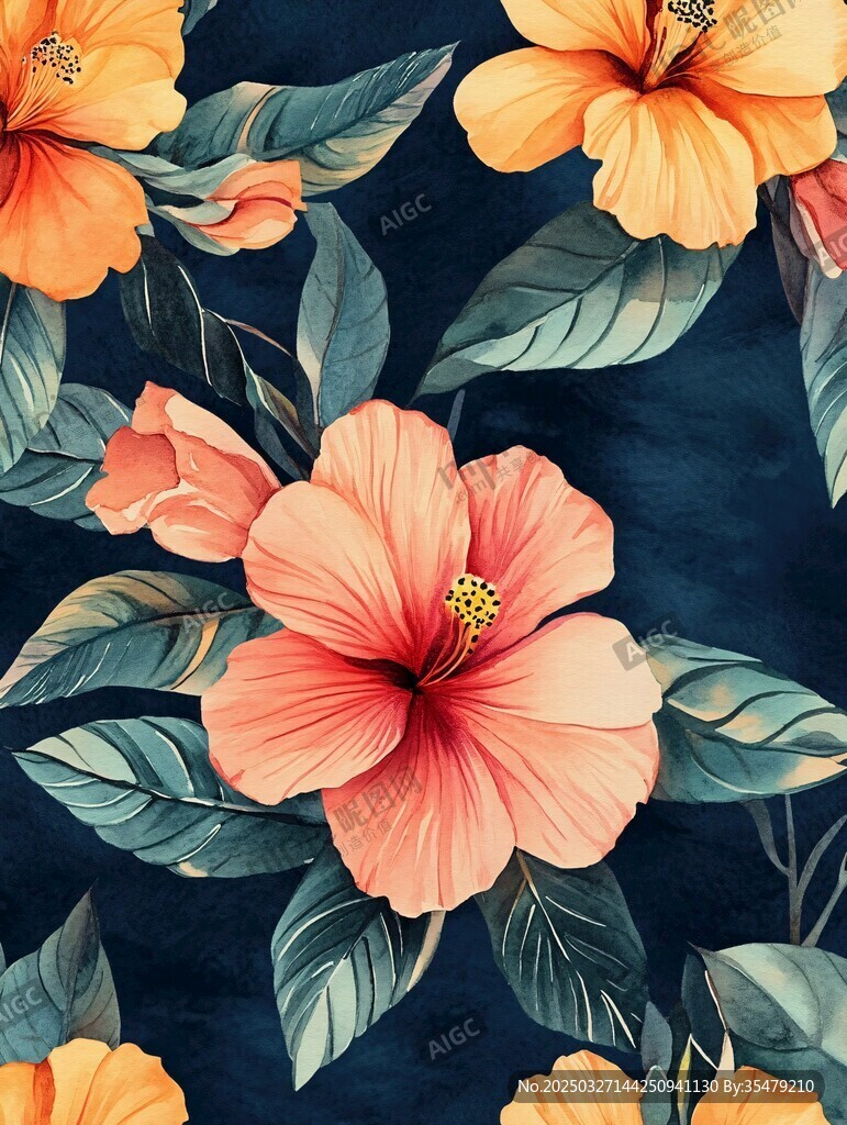 橙色木槿花卉图案背景