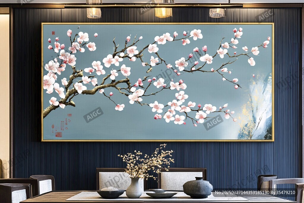 中式客厅梅花挂画装饰