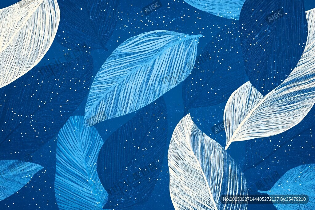 蓝白叶片梦幻背景图案