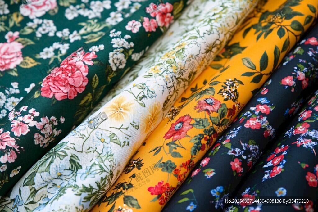 多彩花卉印花布料展示