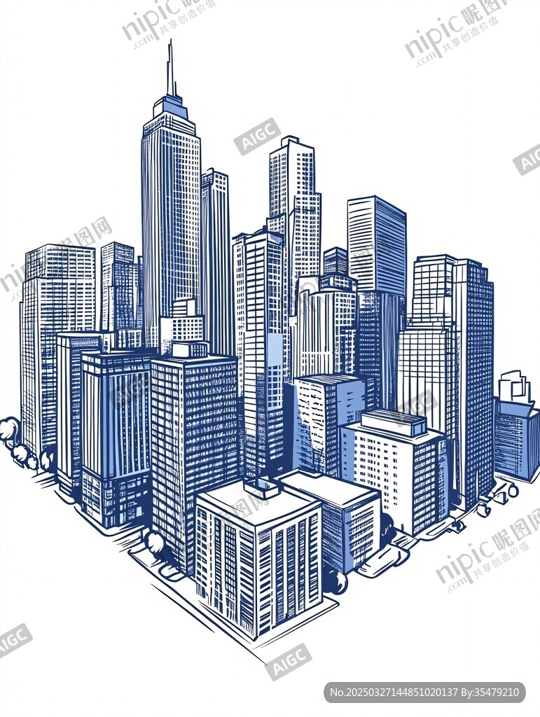 都市高楼建筑手绘插画
