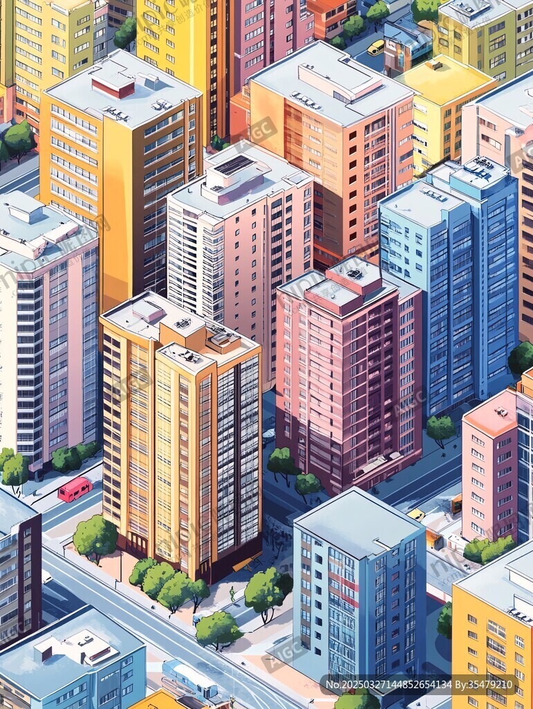 多彩城市建筑群俯瞰图