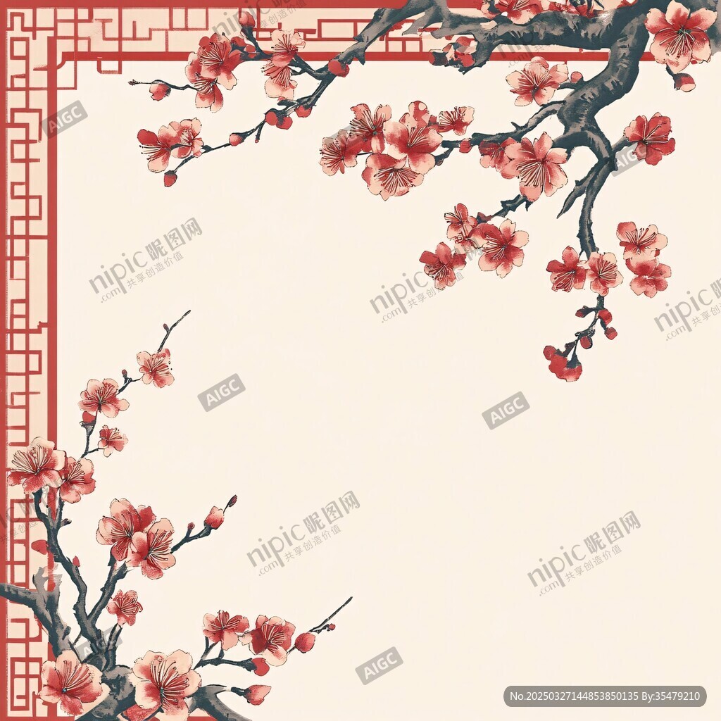 中式红梅边框古风背景图