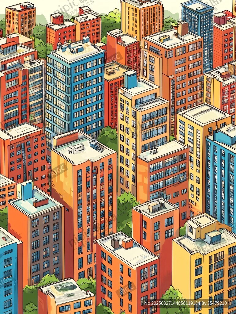 多彩高楼林立的城市景观