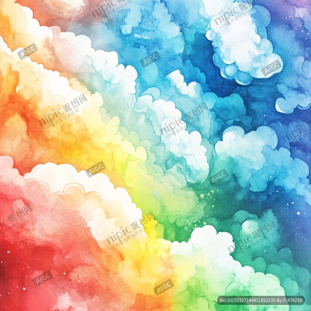 梦幻多彩水彩云朵背景图