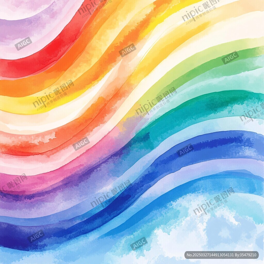 彩虹水彩波浪背景图案