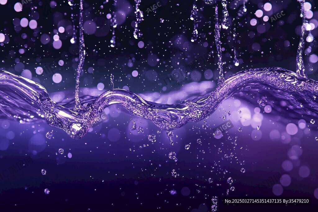 梦幻紫色水波水滴景象