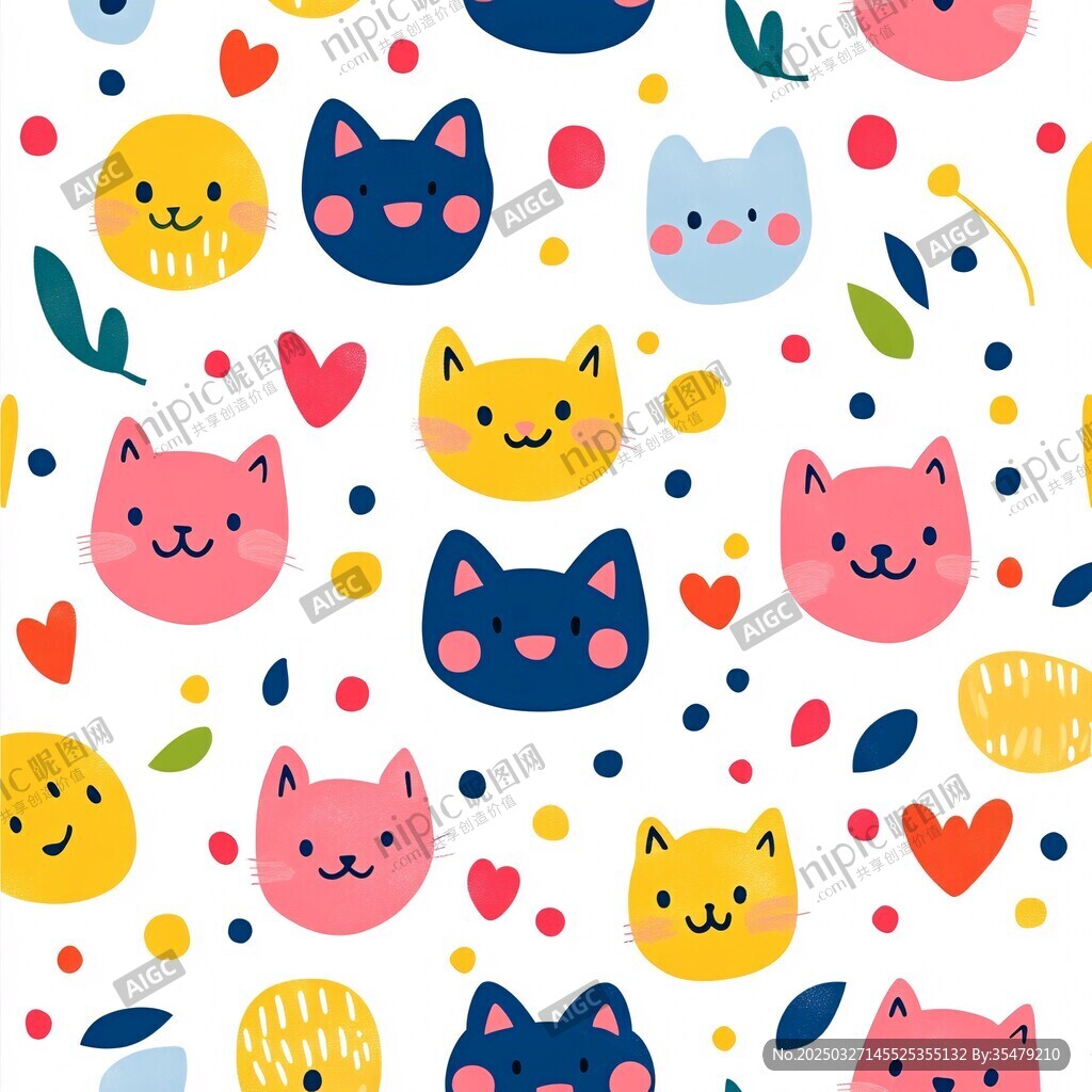 可爱猫咪卡通图案背景图