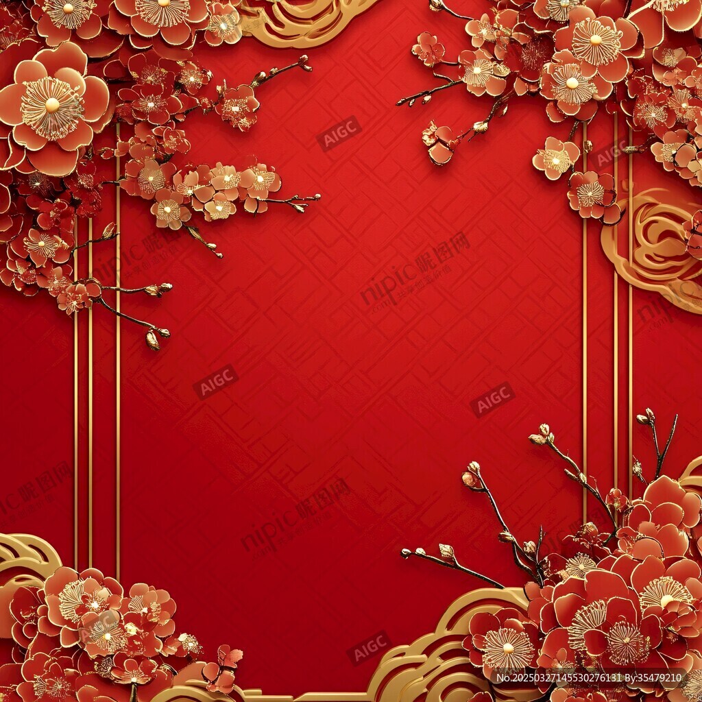 中式红底金花纹喜庆背景图