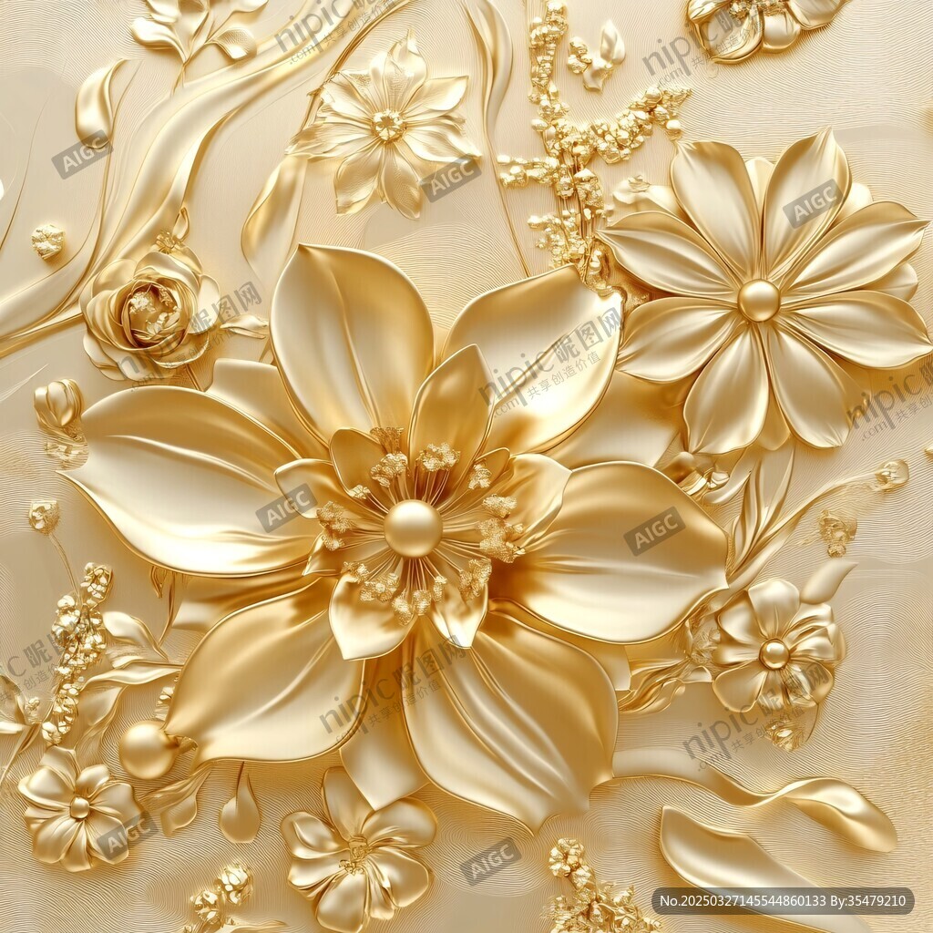金色浮雕花卉装饰图案