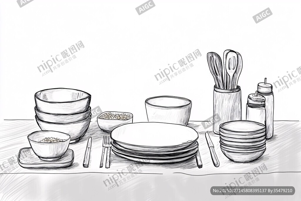 手绘餐具摆放图