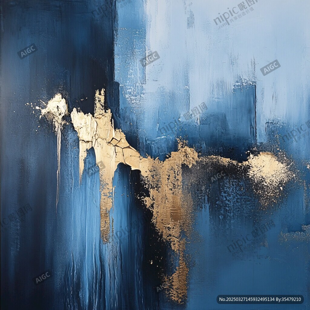 蓝金抽象艺术画作