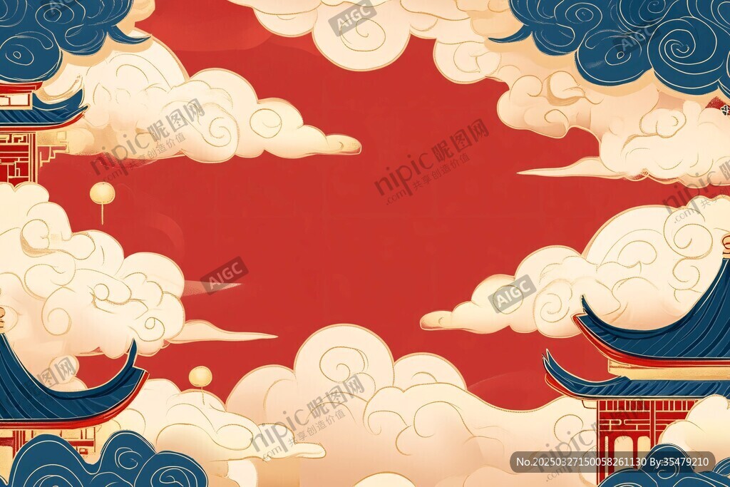 古风中式云绕楼阁背景图