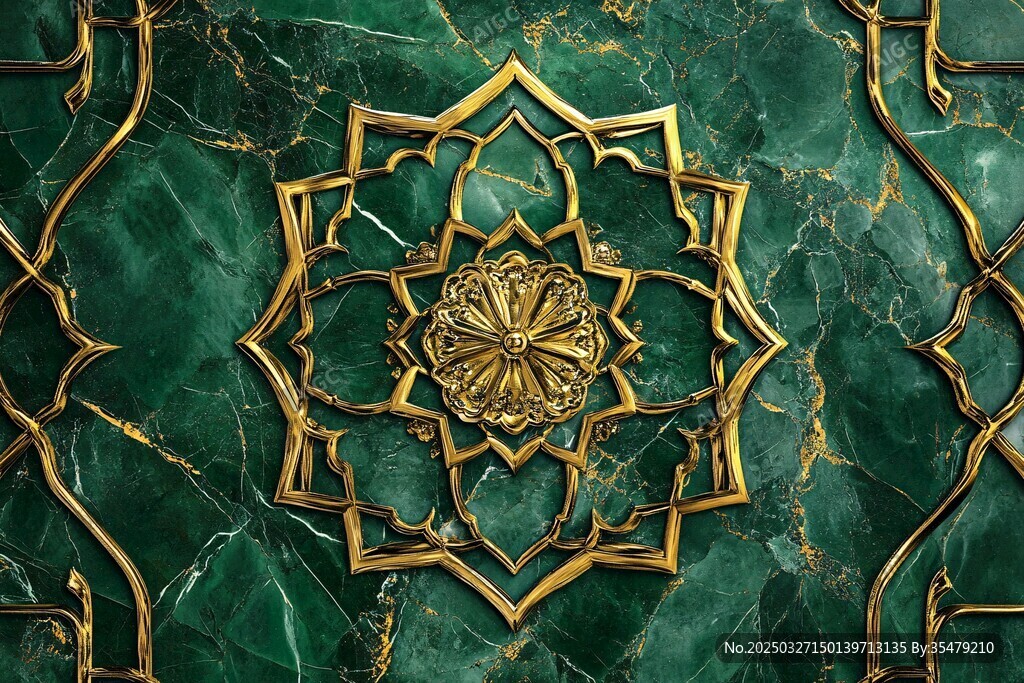 绿金交织的奢华几何花纹