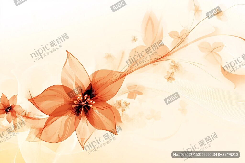 梦幻橙色花朵抽象背景图