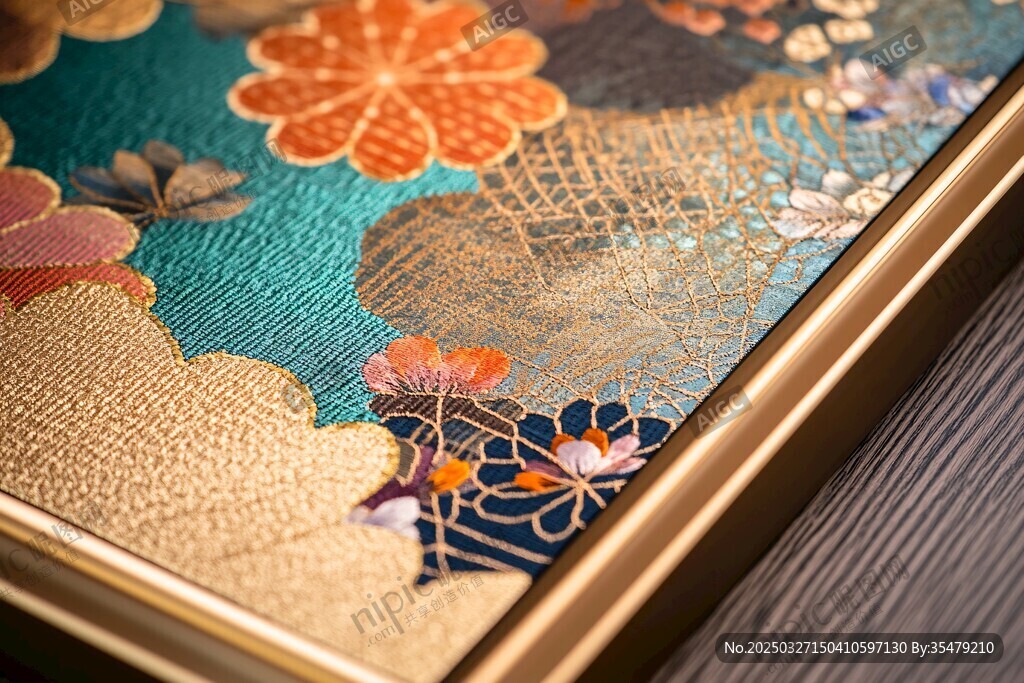 日式精美刺绣装饰画细节