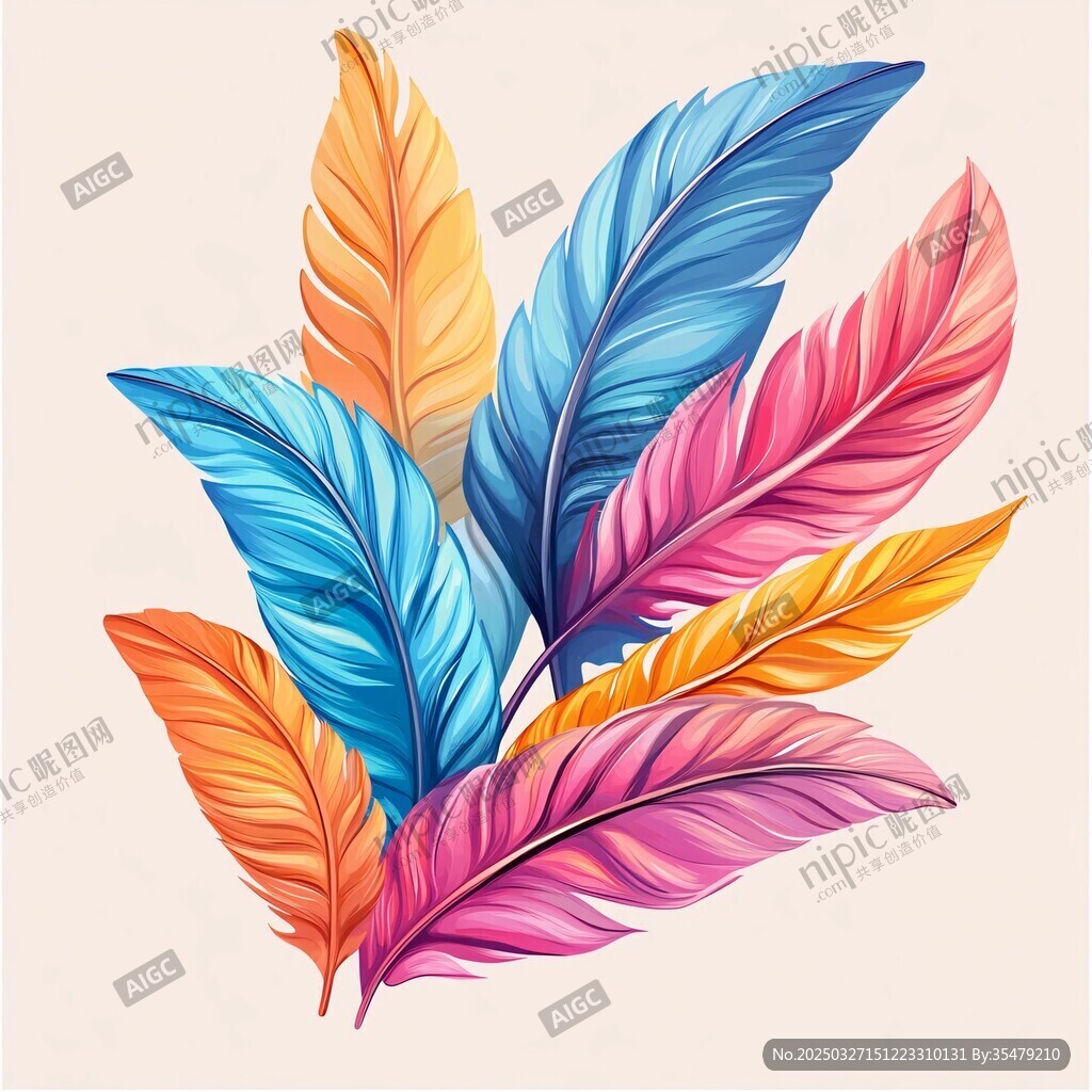 多彩绚丽羽毛插画艺术图