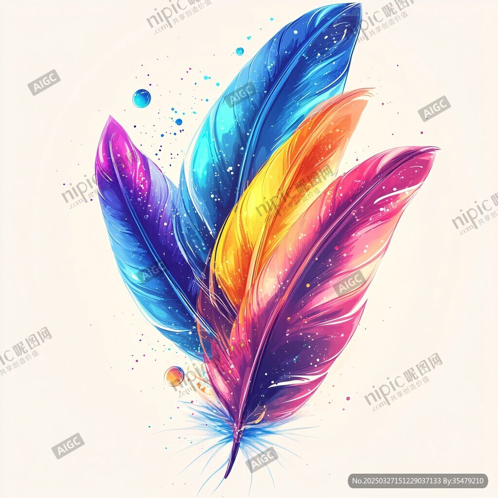 梦幻多彩羽毛插画