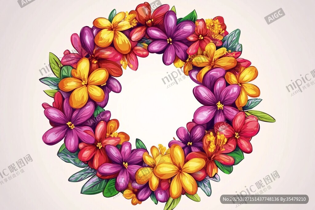 多彩花卉花环插画