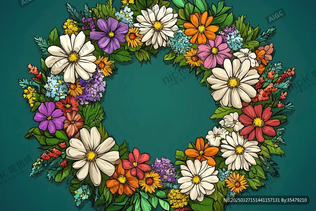 缤纷花卉花环插画