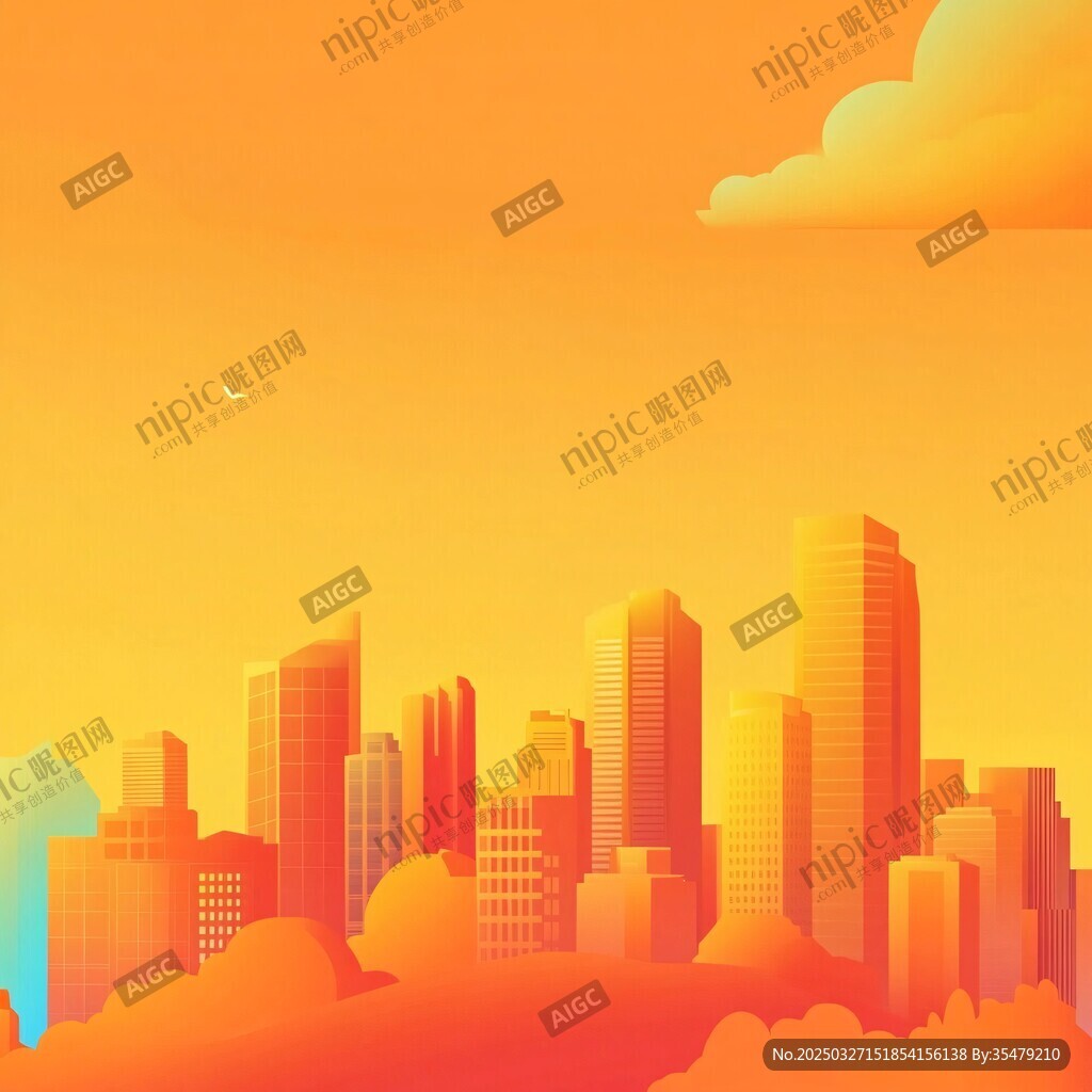 橙黄色调下的梦幻城市景观