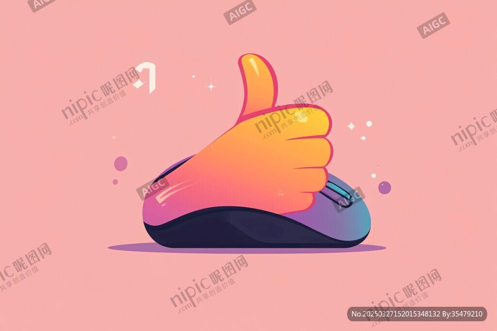 创意鼠标拇指点赞插画