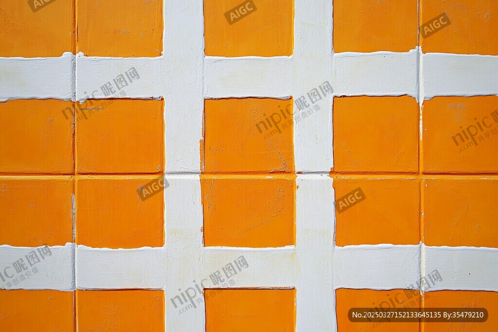 橙色白缝瓷砖墙面纹理