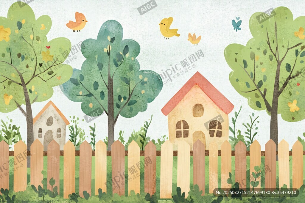 温馨田园小屋与飞鸟图景