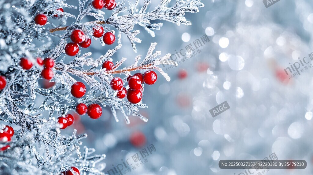 冰雪覆枝上的红果景致