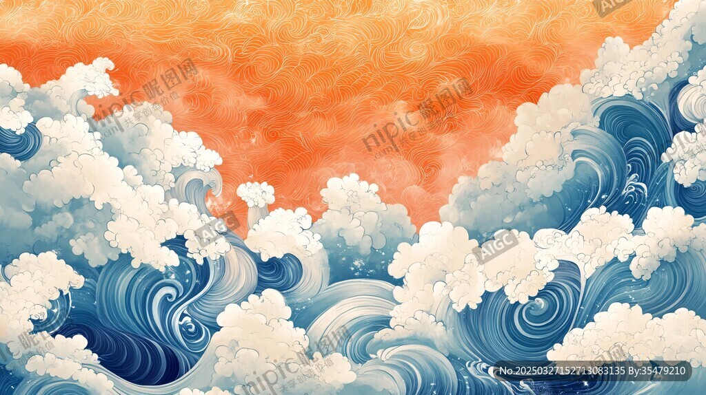 海浪涌动的绚丽天空景象