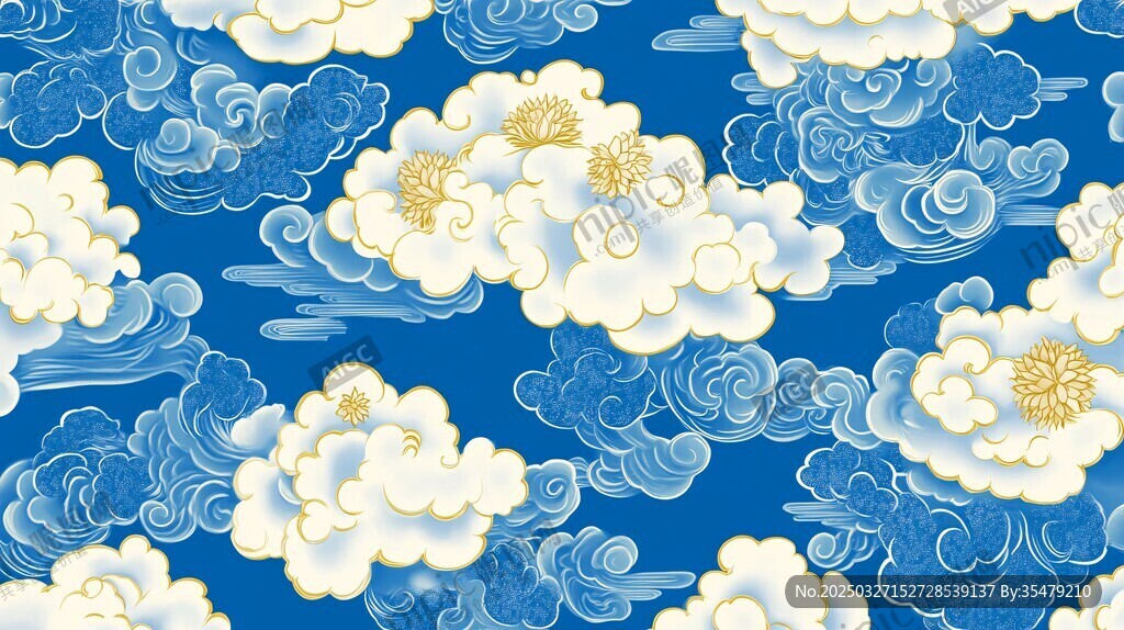 中式蓝底祥云纹精美图案