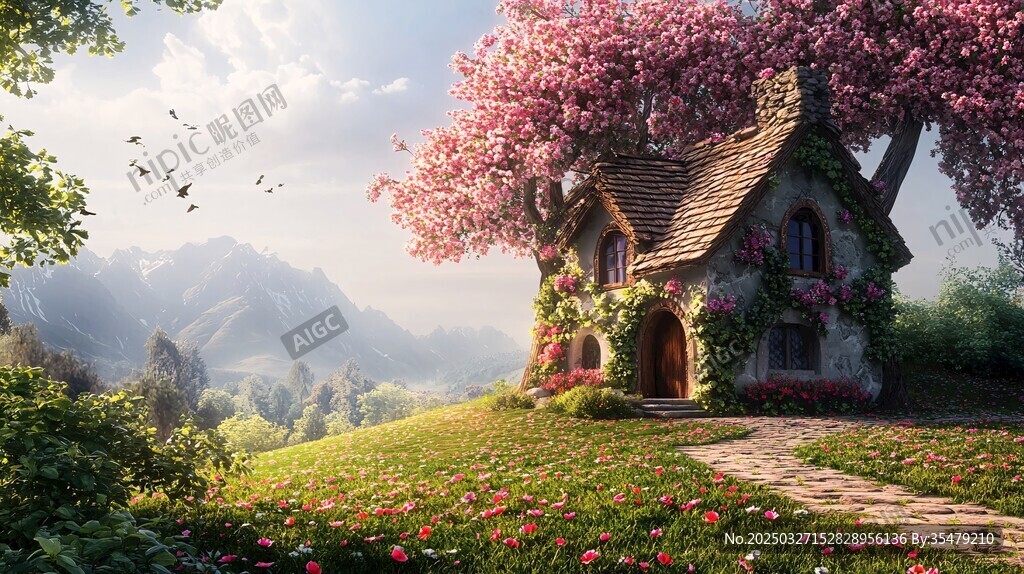 梦幻田园中的童话小屋