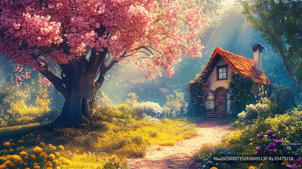 梦幻樱花小屋的春日盛景