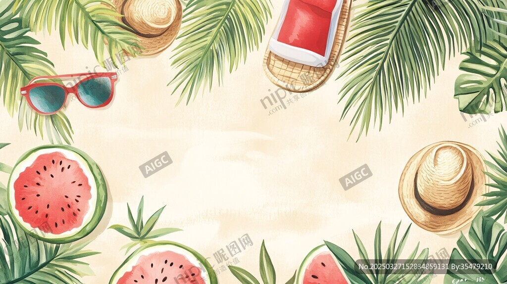 夏日沙滩度假风情插画