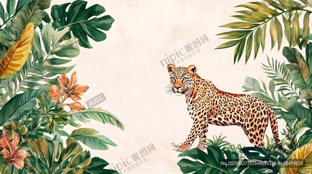 丛林中的猎豹与繁茂植物