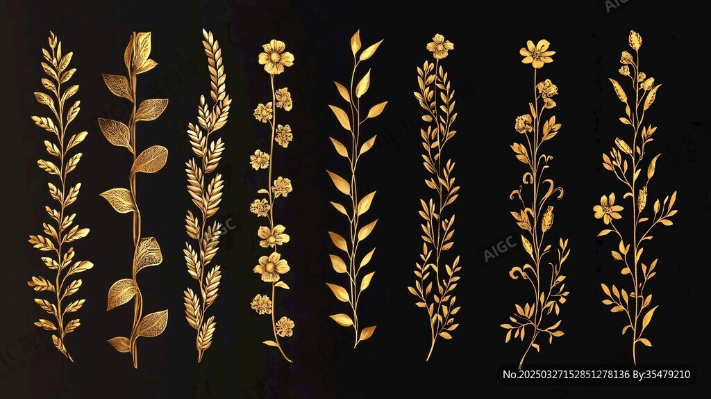 金色花卉植物装饰图案