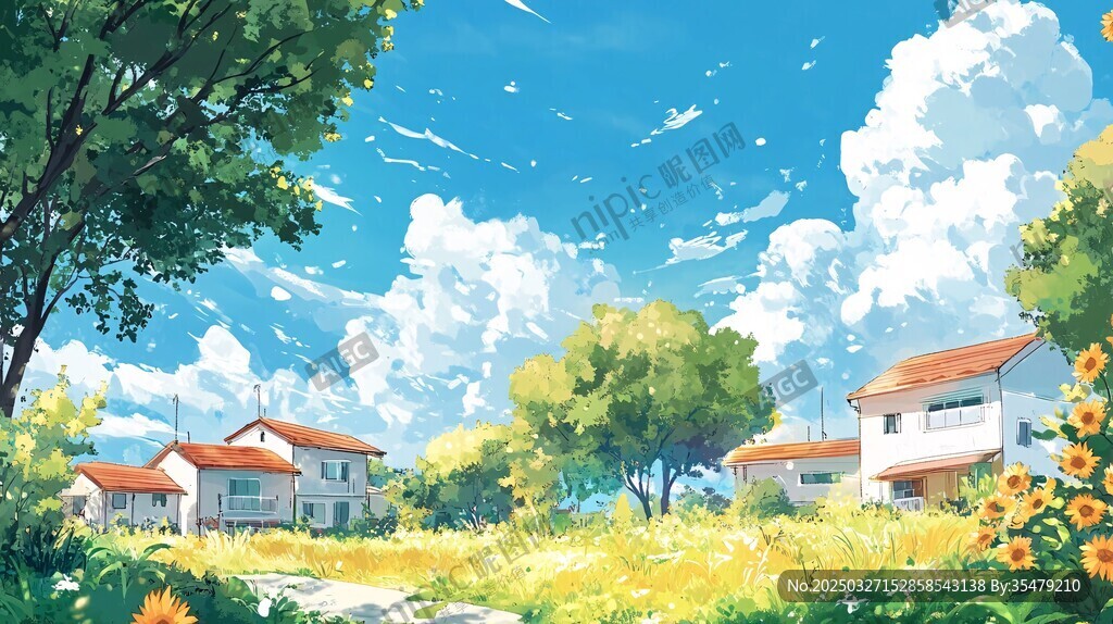 乡村夏日风景绘