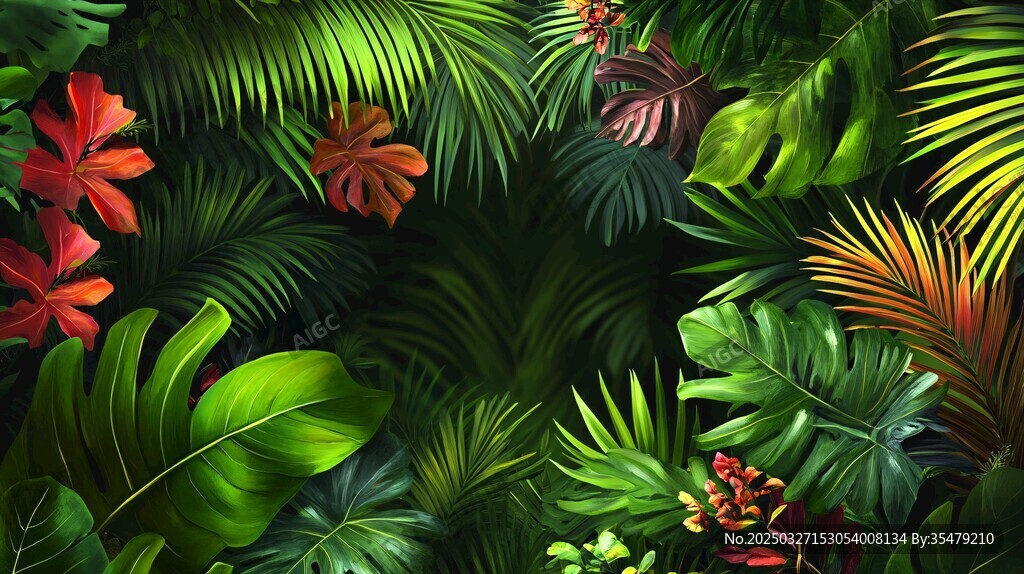 热带绿植花卉繁茂景象