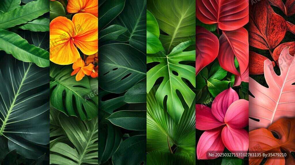 缤纷热带花叶拼贴画