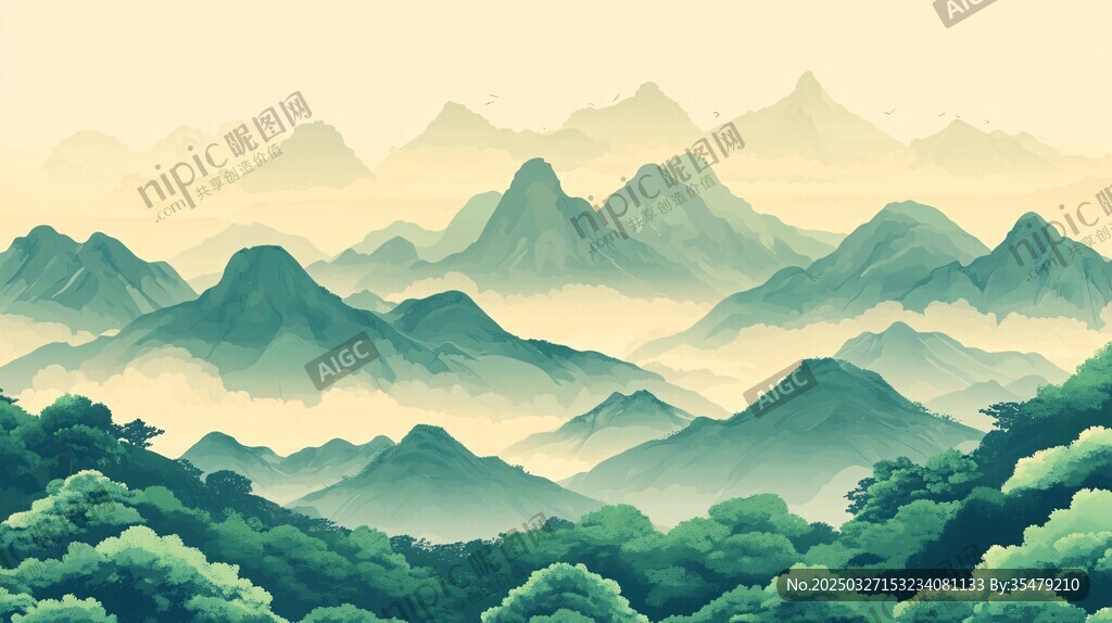青山翠谷间的缥缈云雾