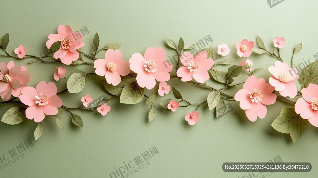 粉色纸艺花卉装饰图案