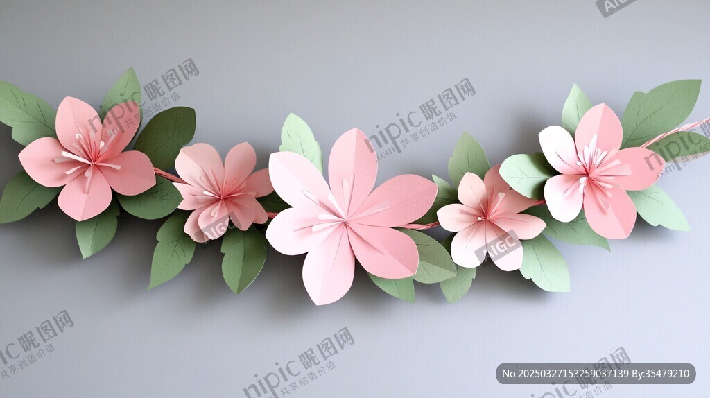 粉色纸花绿叶装饰挂饰