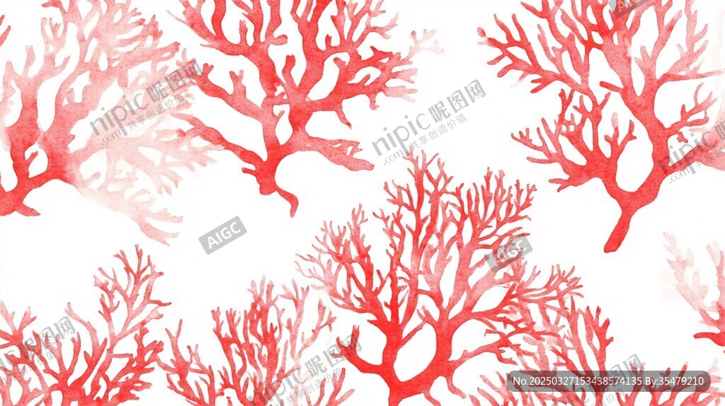 珊瑚水彩图案 梦幻海洋风