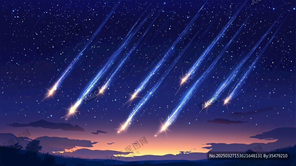 夜空中绚烂的流星雨景观