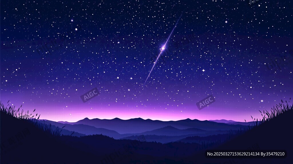 夜空流星下的梦幻山峦