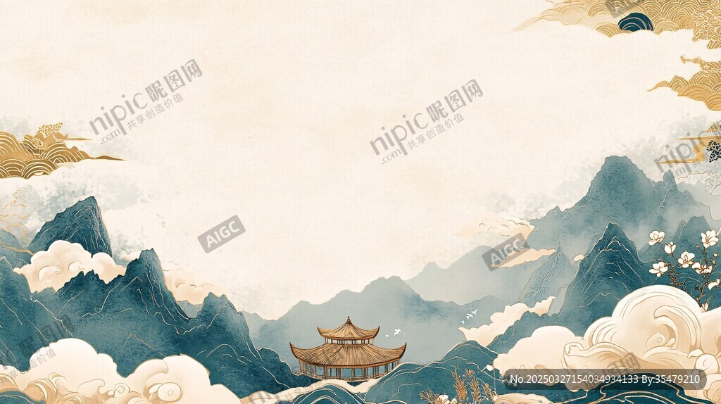 古风山水间的楼阁景致
