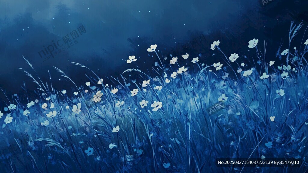 梦幻蓝调花田夜景